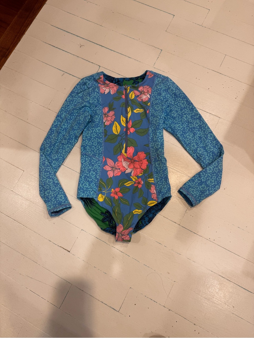 Maaji Floral Long Sleeve One-Piece Swimsuit - Blue & Green